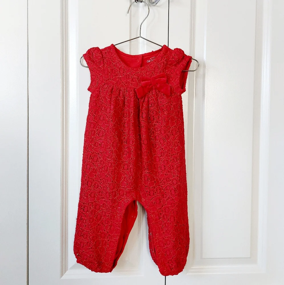 Red‎ Lace Jumpsuit with Bow size 12m Cat & Jack Wedding Church Special Occasion